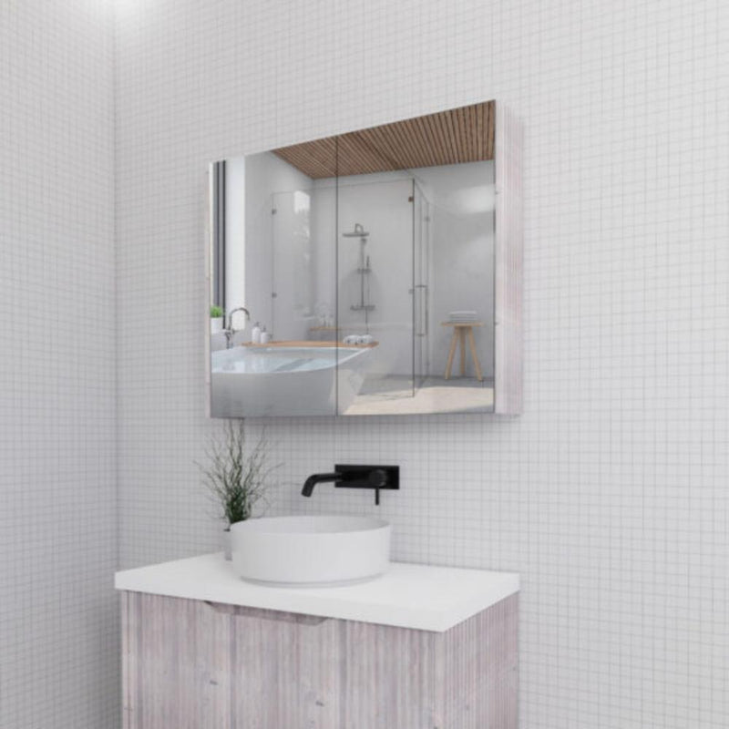 RIVA GENEVA FLUTED White Oak Mirror Shaving Cabinet 900mm - Beyond Bathware