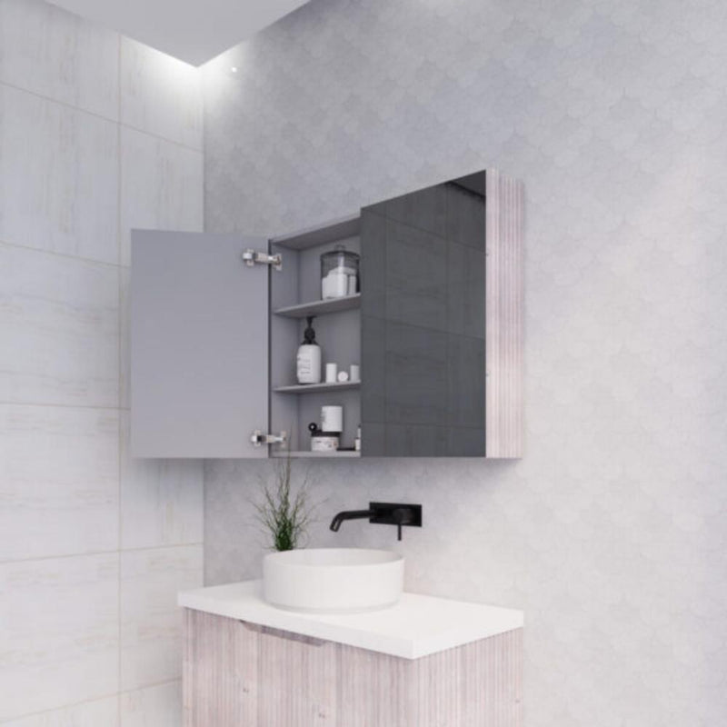 RIVA GENEVA FLUTED White Oak Mirror Shaving Cabinet 900mm - Beyond Bathware