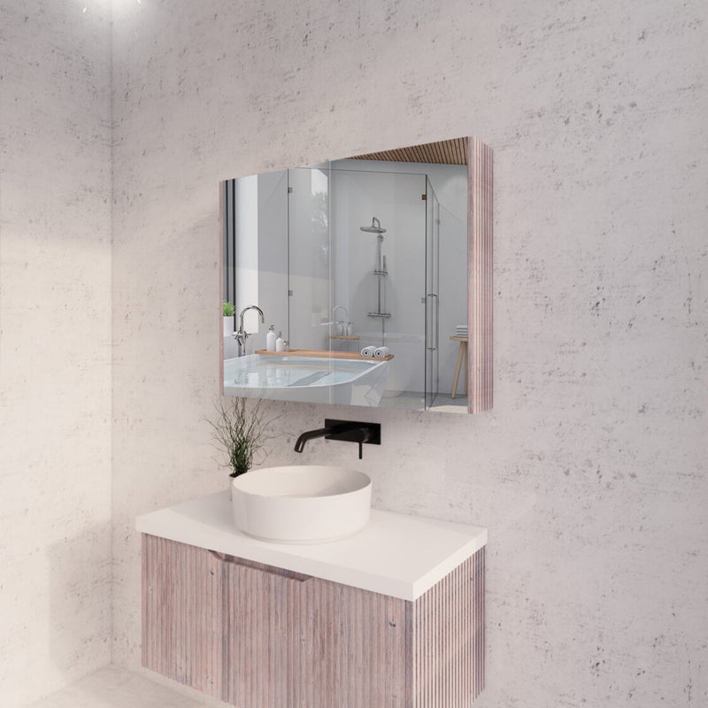 RIVA GENEVA FLUTED White Oak Mirror Shaving Cabinet 900mm - Beyond Bathware