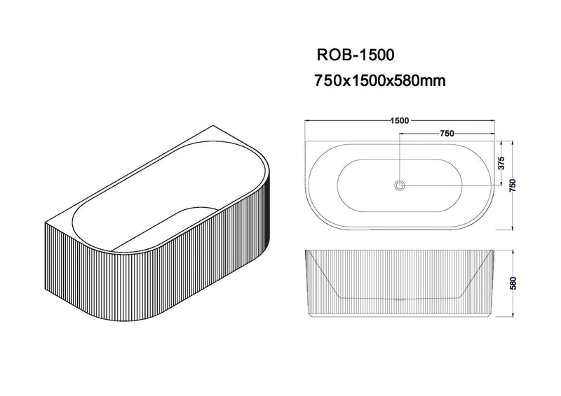Rose Fluted Back To Wall Bathtub (Matte White) - Aqualux Bathrooms- Mercio