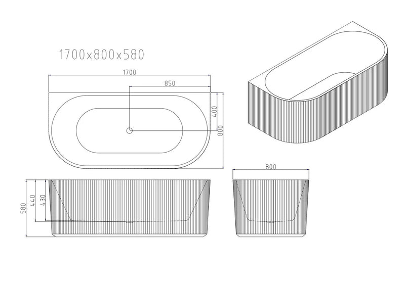 Rose Fluted Back To Wall Bathtub (Matte White) - Beyond Bathware