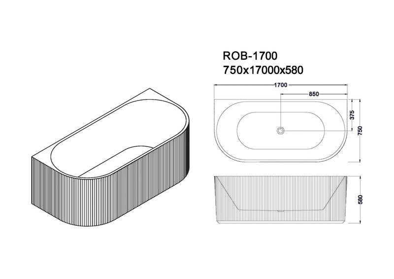 Rose Fluted Back To Wall Bathtub (Matte White) - Aqualux Bathrooms- Mercio