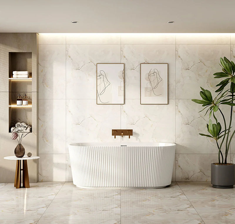 Rose Fluted Back To Wall Bathtub (Matte White) - Beyond Bathware
