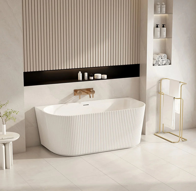 Rose Fluted Back To Wall Bathtub (Matte White) - Beyond Bathware