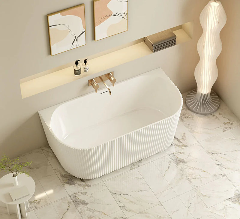 Rose Fluted Back To Wall Bathtub (Matte White) - Beyond Bathware