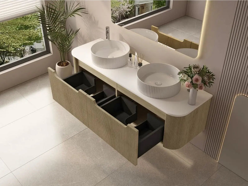 Mercio - Rome Wall Hung Vanity Bur Oak 1500mm - Aqualux Bathrooms