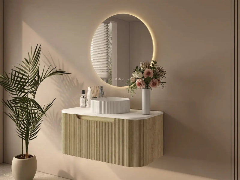 Mercio - Rome Wall Hung Vanity Bur Oak 900mm - Aqualux Bathrooms