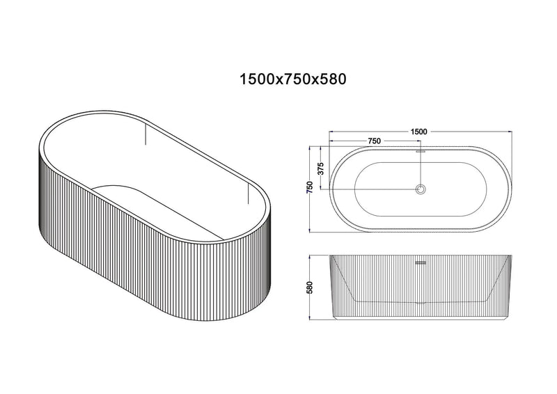 Rose Fluted V-Groove Freestanding Bathtub (Matte White) - Aqualux Bathrooms- Mercio