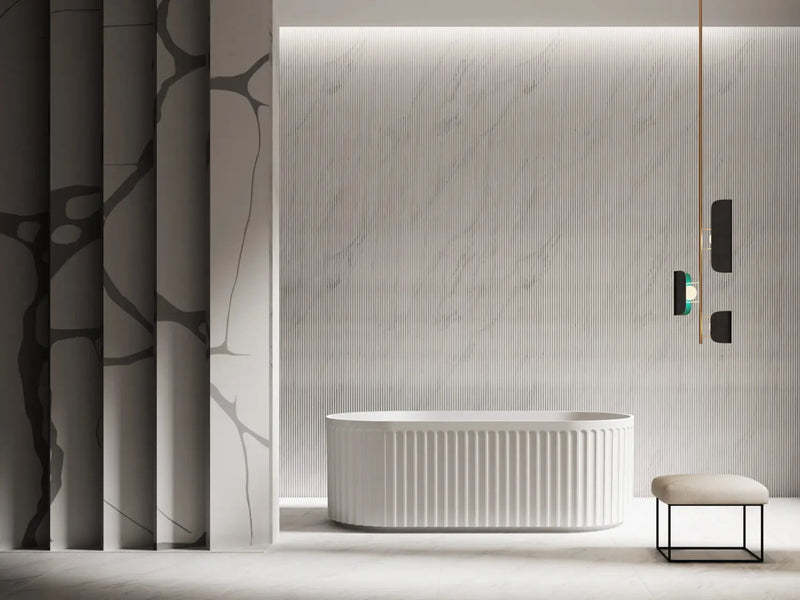 ABS Riva - Riva Roma Fluted Shape Freestanding Bathtub 1700mm - Matt White - Aqualux Bathrooms