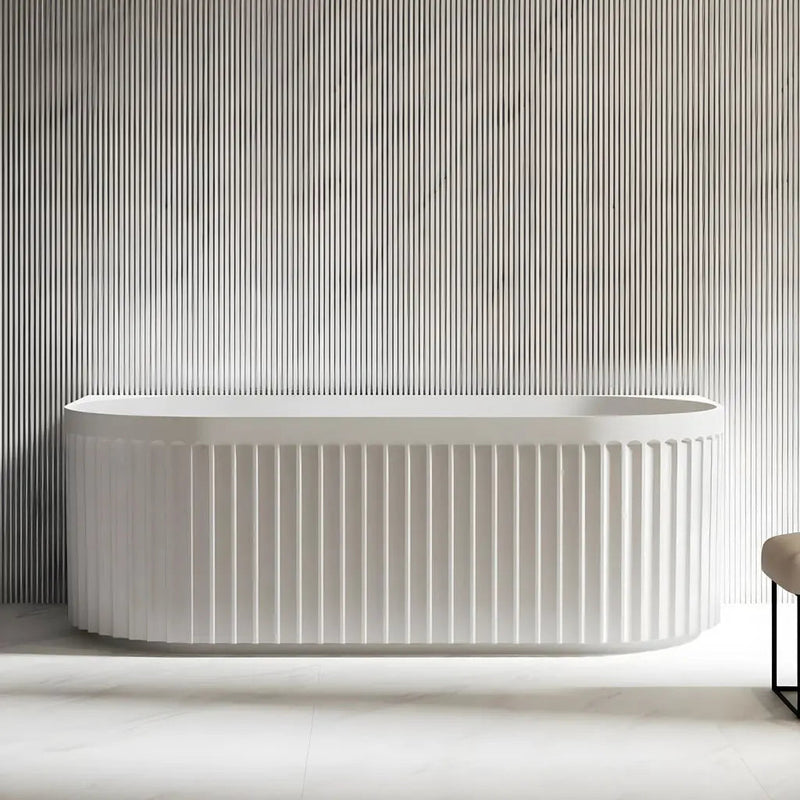 ABS Riva - Riva Roma Fluted Back To Wall Bathtub 1500mm - Gloss White - Aqualux Bathrooms