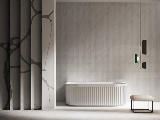 ABS Riva - Riva Roma Fluted Back To Wall Bathtub 1500mm - Matt White - Aqualux Bathrooms