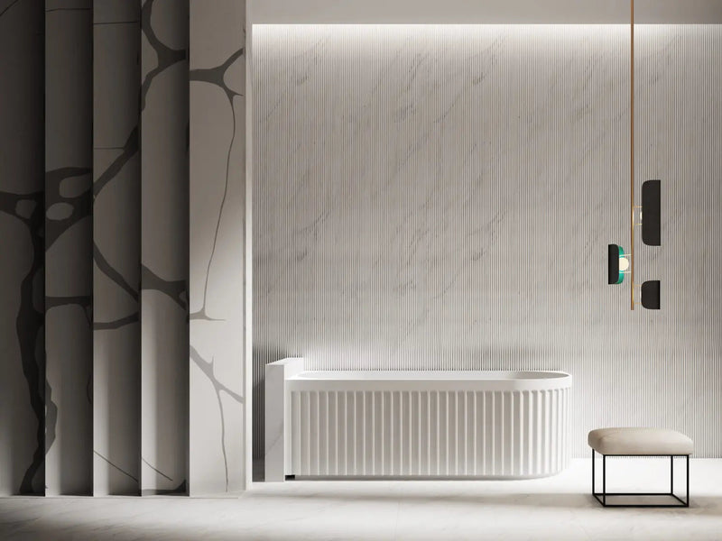 ABS Riva - Riva Roma Fluted Shape Left Corner Bathtub 1500mm - matt White - Aqualux Bathrooms