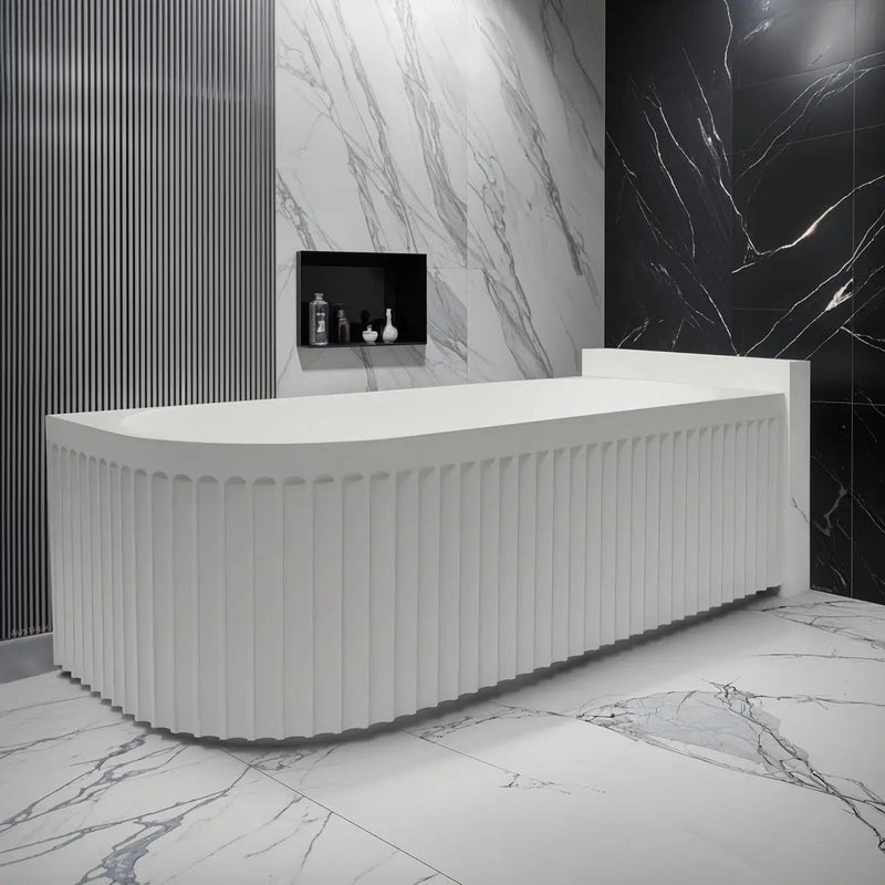 ABS Riva - Riva Roma Fluted Shape Right Corner Bathtub 1700mm - matt White - Aqualux Bathrooms