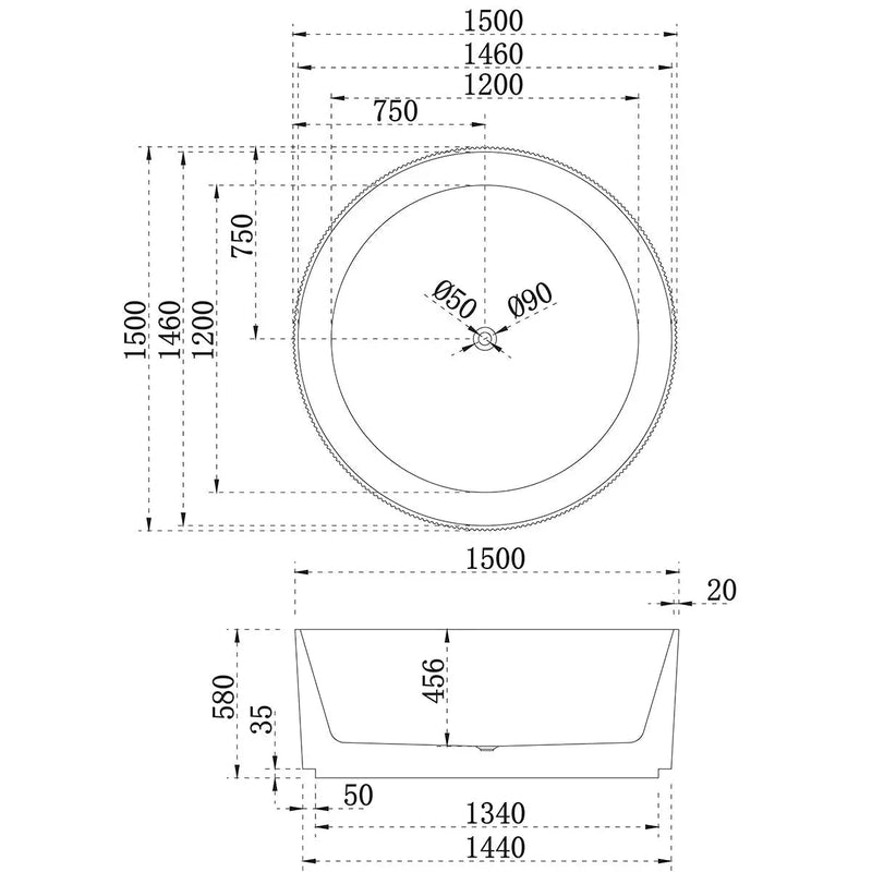 Sunshine Groove Round Freestanding Bathtub 1500mm (No Overflow) - Aqualux Bathrooms- Poseidon