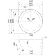 Poseidon Sunshine Groove Round Freestanding Bathtub 1500mm (No Overflow) Poseidon