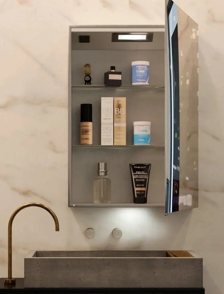 Belbagno - Belbagno Aluminium LED Mirror Cabinet 500mm- Aluminium - Aqualux Bathrooms