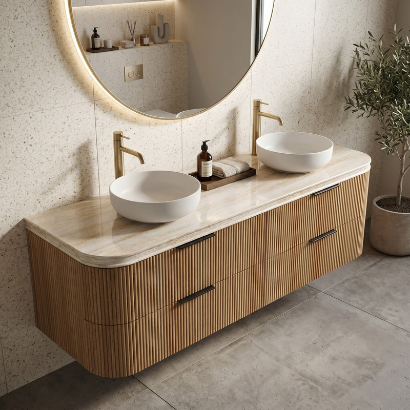 OTTI HAVANA ENGLISH EDGE SAND DUNE ABOVE COUNTER DOUBLE VANITY SOLID SURFACE STONE TOP (AVAILABLE IN 1500MM AND 1800MM)