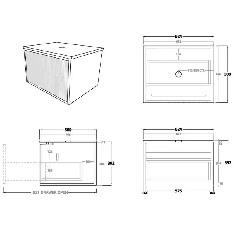 Bellevue Wall Hung Standard Vanity 600 (Prime Oak) - Aqualux Bathrooms- Poseidon