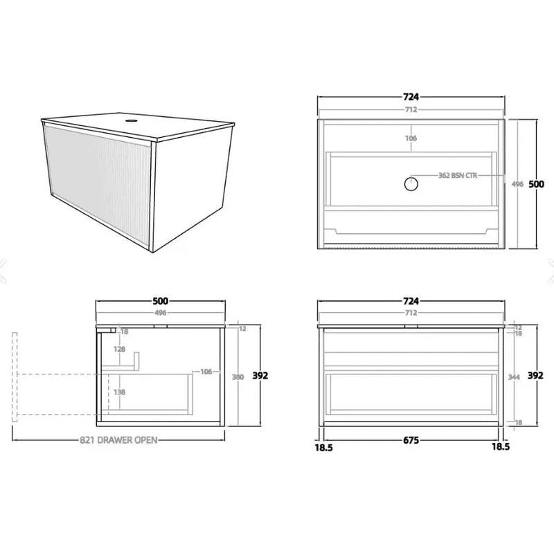 Bellevue Wall Hung Standard Vanity 750 (Prime Oak) - Aqualux Bathrooms- Poseidon