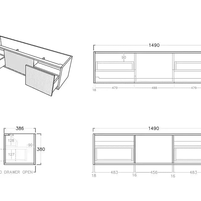 Bellevue Wall Hung Ensuite Vanity 1500 (Prime Oak/Single Bowl) - Aqualux Bathrooms- Poseidon