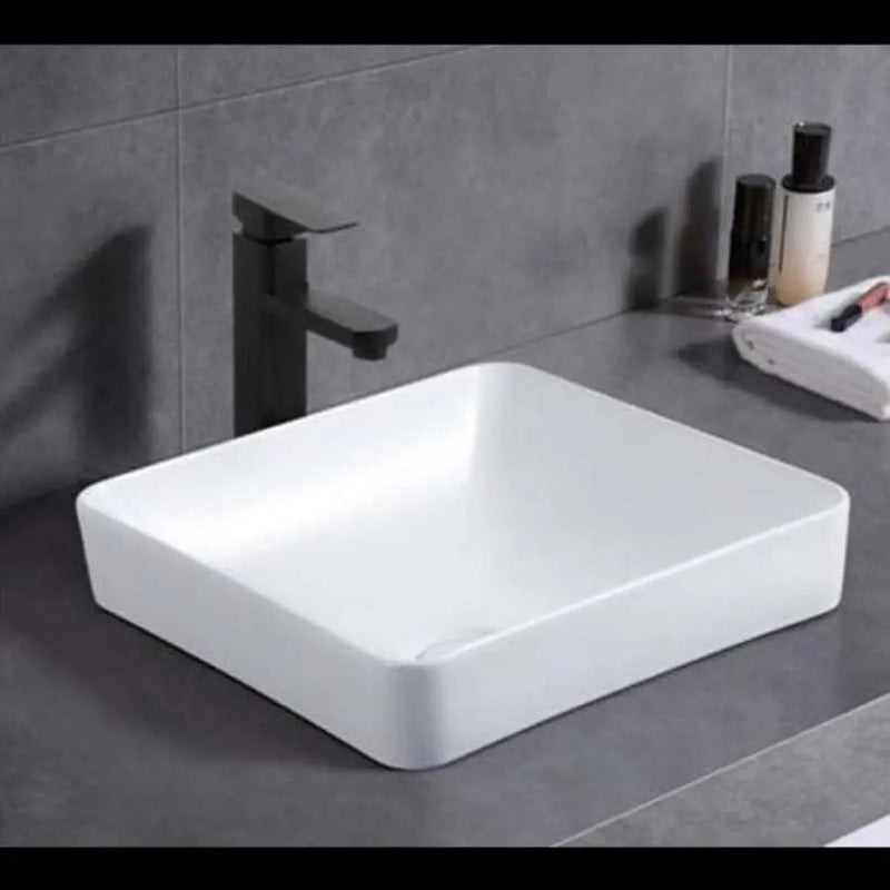 ABS Riva - Riva Stella Soft Square Semi-Inset Basin 370mm - Matt White - Aqualux Bathrooms