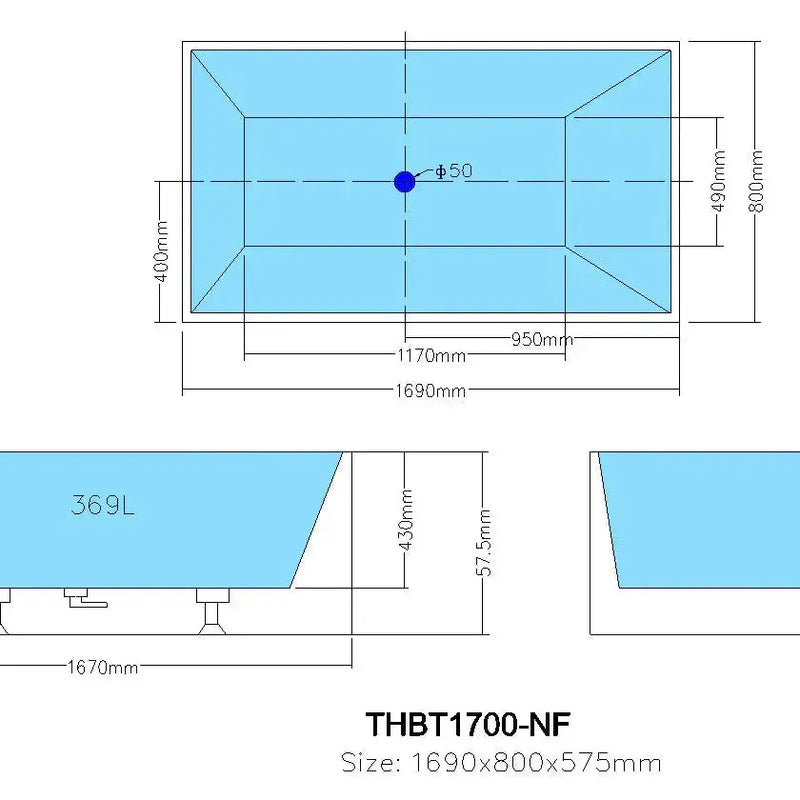 Theo Back To Wall Bathtub - Overflow - Aqualux Bathrooms- Poseidon