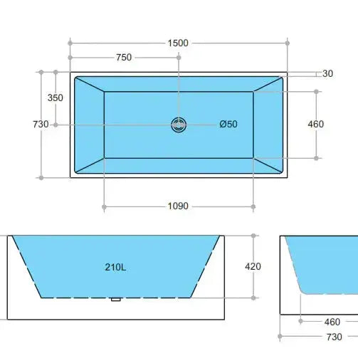 Theo Back to wall Bathtub - Non Overflow - Aqualux Bathrooms- Poseidon