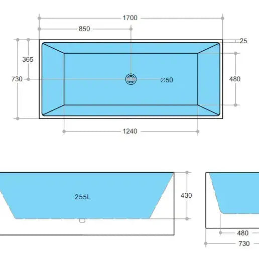 Theo Back to wall Bathtub - Non Overflow - Aqualux Bathrooms- Poseidon
