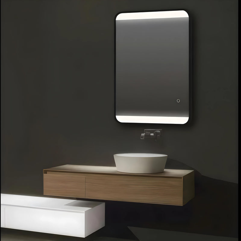 AQUAPERLA RECTANGULAR FRAMED LED MIRROR 3 COLOUR LIGHTS BLACK 500X700MM