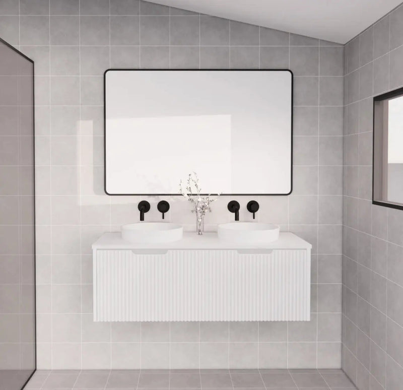 ABS Riva - Riva Vienna Wall Hung Double Bowl Vanity 1200mm - Matt White - Aqualux Bathrooms