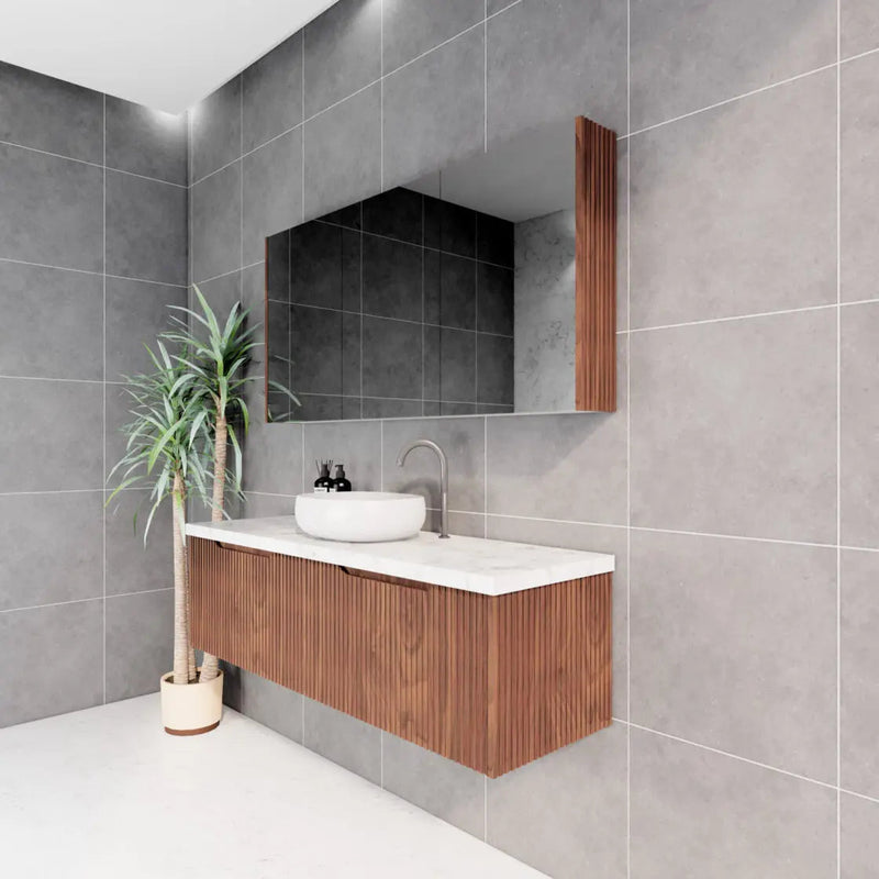 ABS Riva - Riva Vienna Wall Hung Single Bowl Vanity 1500mm - Brown Oak - Aqualux Bathrooms