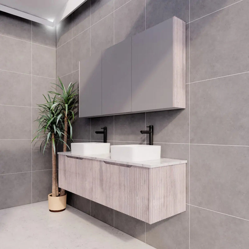 ABS Riva - Riva Vienna Wall Hung Double Bowl Vanity 1500mm - White Oak - Aqualux Bathrooms