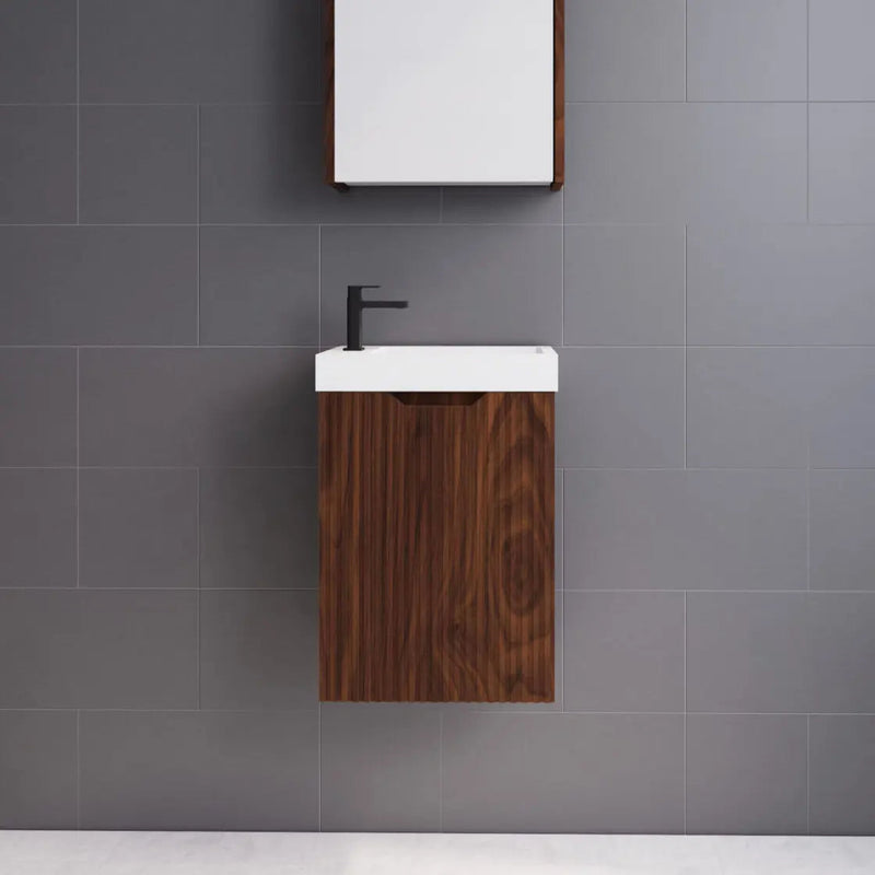 ABS Riva - Riva Vienna Mini Wall Hung Vanity 450mm - Brown Oak - Aqualux Bathrooms
