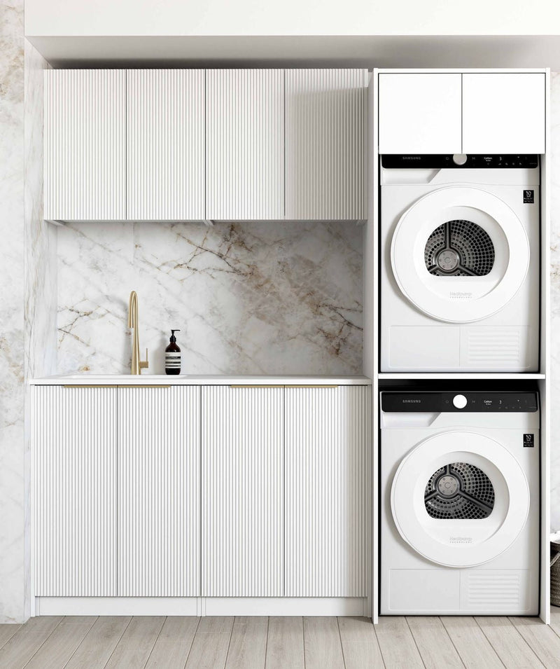 OTTI BONDI MATTE WHITE FLUTED 630MM BASE LAUNDRY CABINET