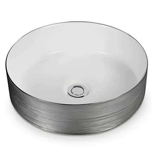 Fine Ceramic Basin Gloss White & Silky Silver 355mm - Beyond Bathware