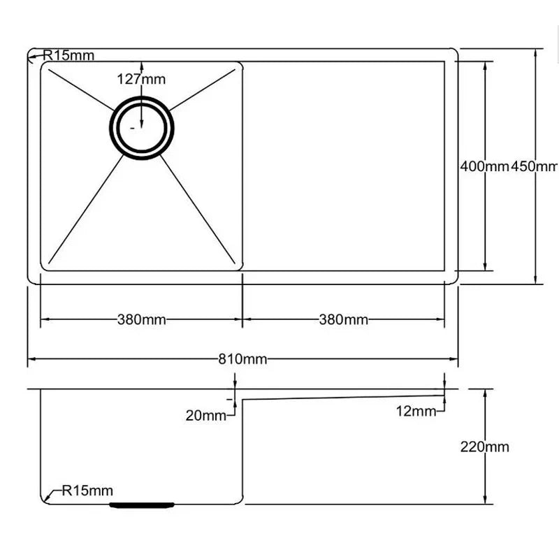 Hand Made Stainless Steel Kitchen Sink 810mm - Beyond Bathware
