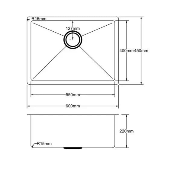 Handmade Stainless Steel Kitchen Sink 600mm - Beyond Bathware
