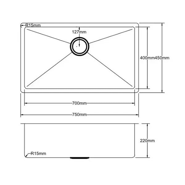 Handmade Stainless Steel Kitchen Sink 750mm - Beyond Bathware
