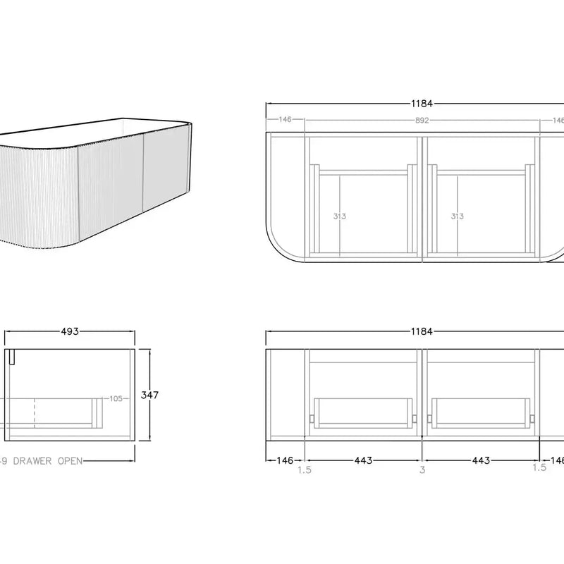Bronte Wall Hung Vanity 1200 (Coastal Oak) - Aqualux Bathrooms- Poseidon