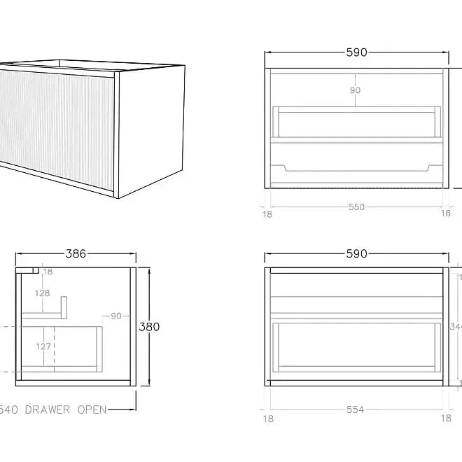 Bellevue Wall Hung Ensuite Vanity 600 (Coastal Oak) - Aqualux Bathrooms- Poseidon