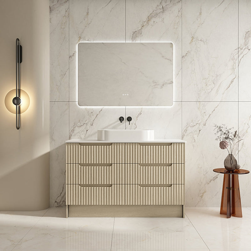 Fluted Rhea Floor Standing Vanity - Natural Oak (All Sizes) - Beyond Bathware