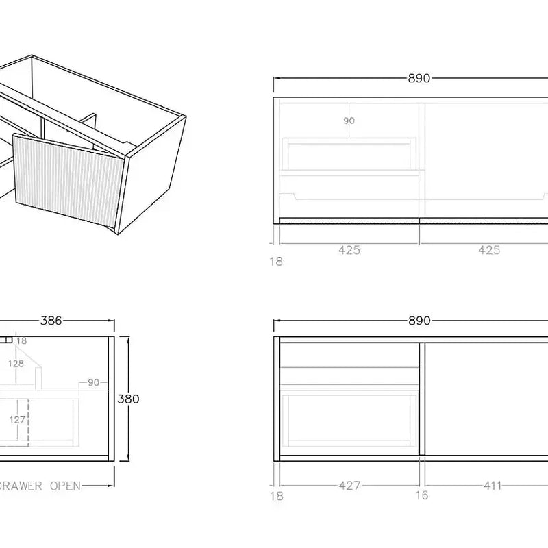 Bellevue Wall Hung Ensuite Vanity 900 (Prime Oak) - Aqualux Bathrooms- Poseidon