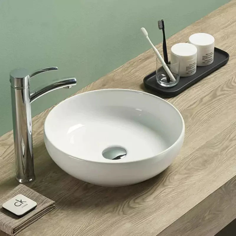 Round Above Counter Ceramic Art Basin Gloss White 370mm - Beyond Bathware