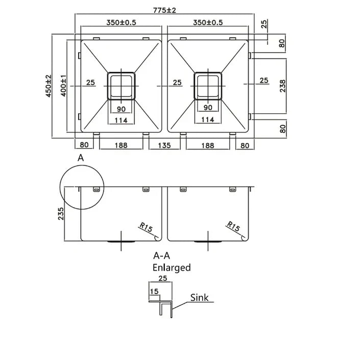 Stainless Steel Double Sink 750mm - Beyond Bathware