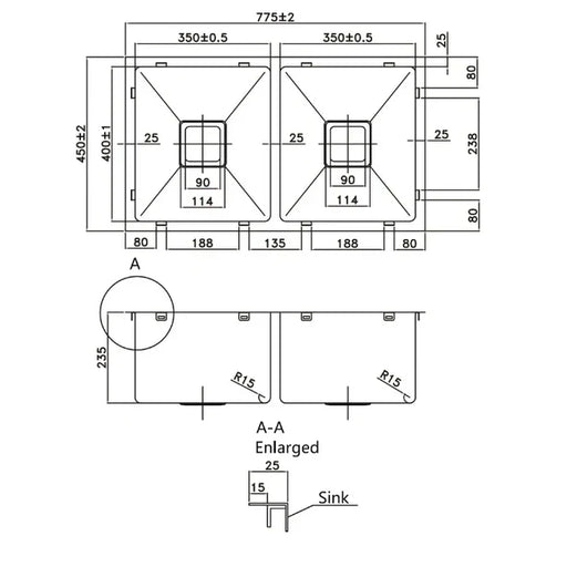 Stainless Steel Double Sink 750mm - Beyond Bathware